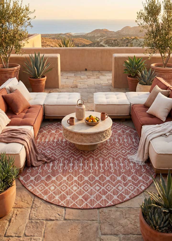 5' 3 x 5' 3 Easy-Clean Trellis Indoor / Outdoor Round Rug