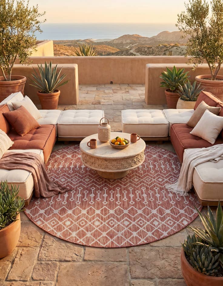 Detail image of 5' 3 x 5' 3 Easy-Clean Trellis Indoor / Outdoor Round Rug