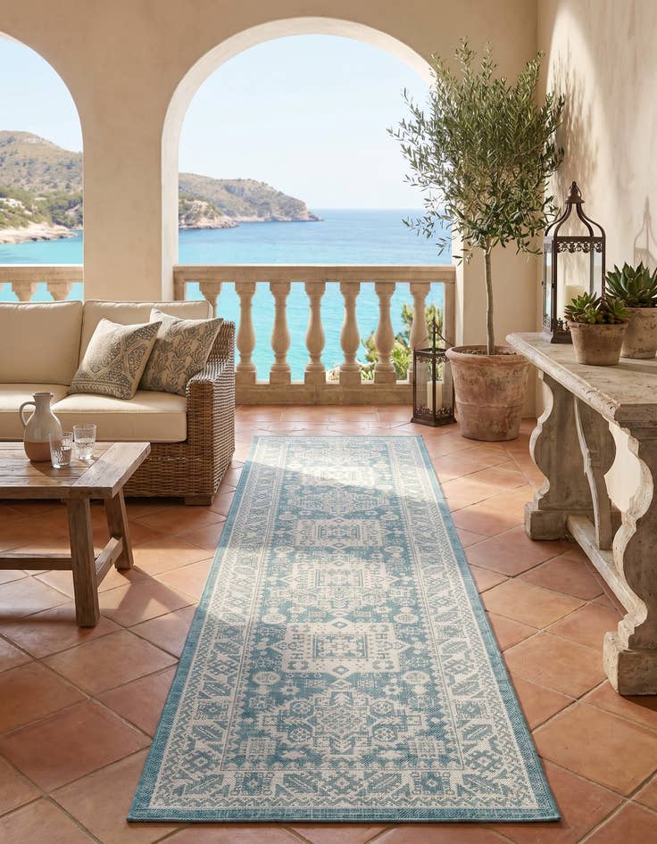 Detail image of 2' 7 x 12' Easy-Clean Aztec Indoor / Outdoor Runner Rug