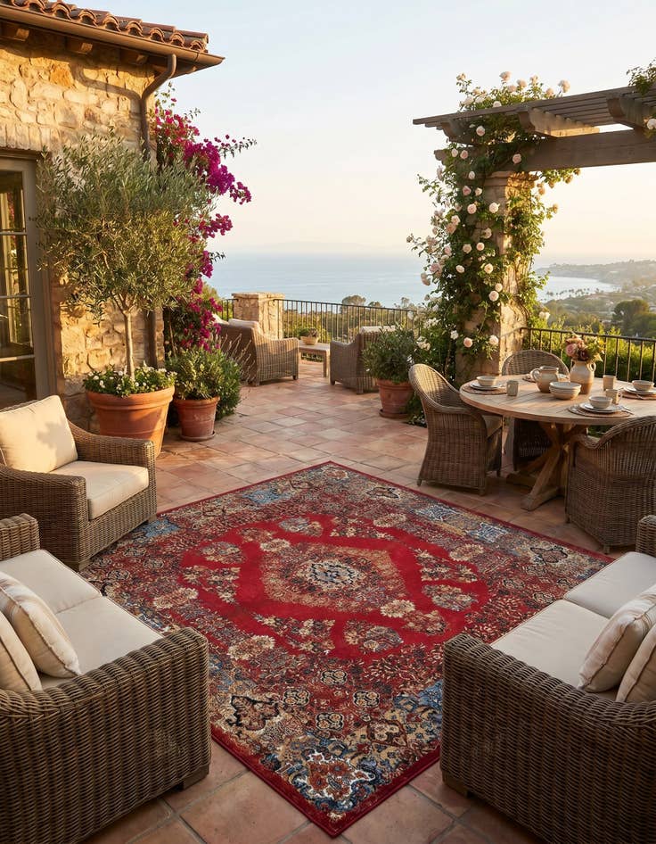 Detail image of 10' x 10' Easy-Clean Traditional Indoor / Outdoor Square Rug