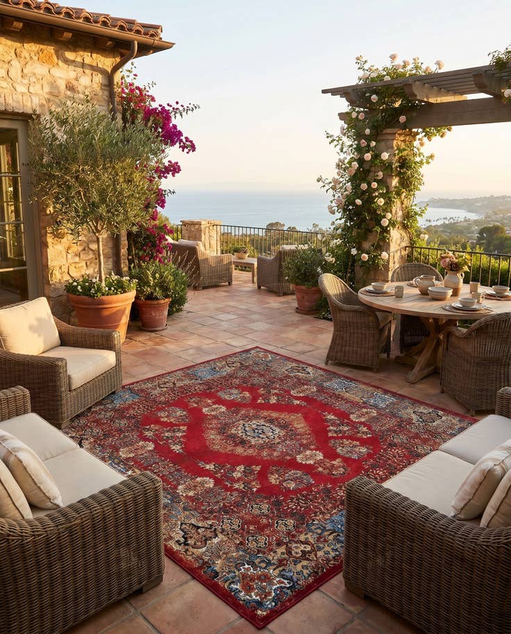 Detail image of 10' x 10' Easy-Clean Traditional Indoor / Outdoor Square Rug