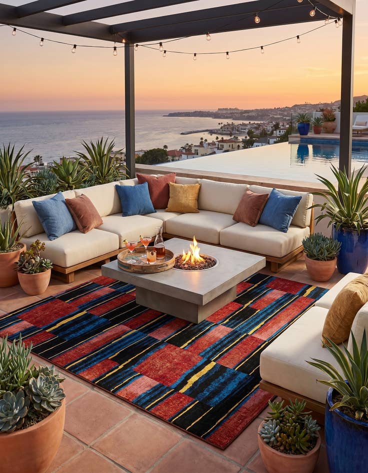 Detail image of 7' 10 x 7' 10 Easy-Clean Modern Indoor / Outdoor Square Rug