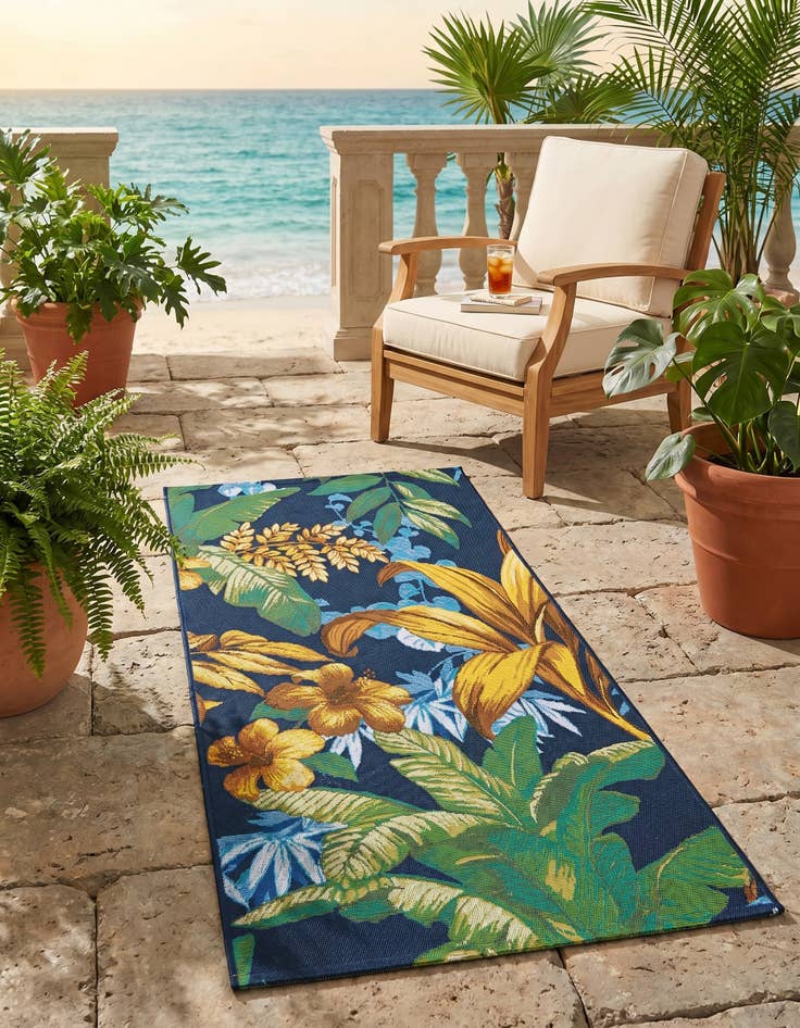 Detail image of 2' 7 x 5' 3 Easy-Clean Botanical Indoor / Outdoor Runner Rug