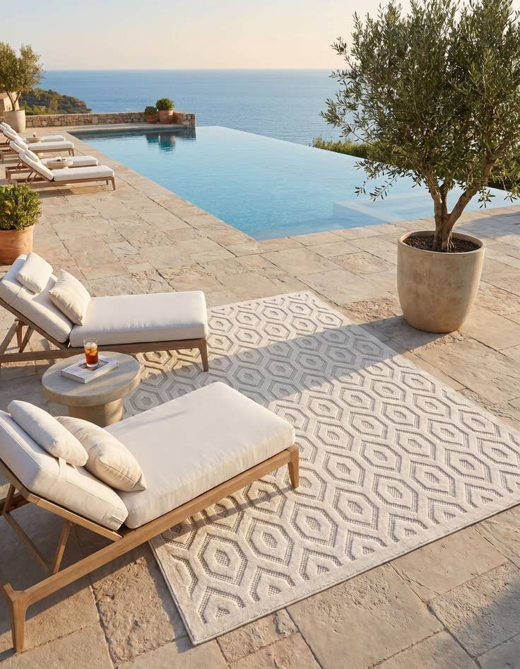 Detail image of 5' 3 x 8' Easy-Clean Trellis Textured Indoor / Outdoor Rug