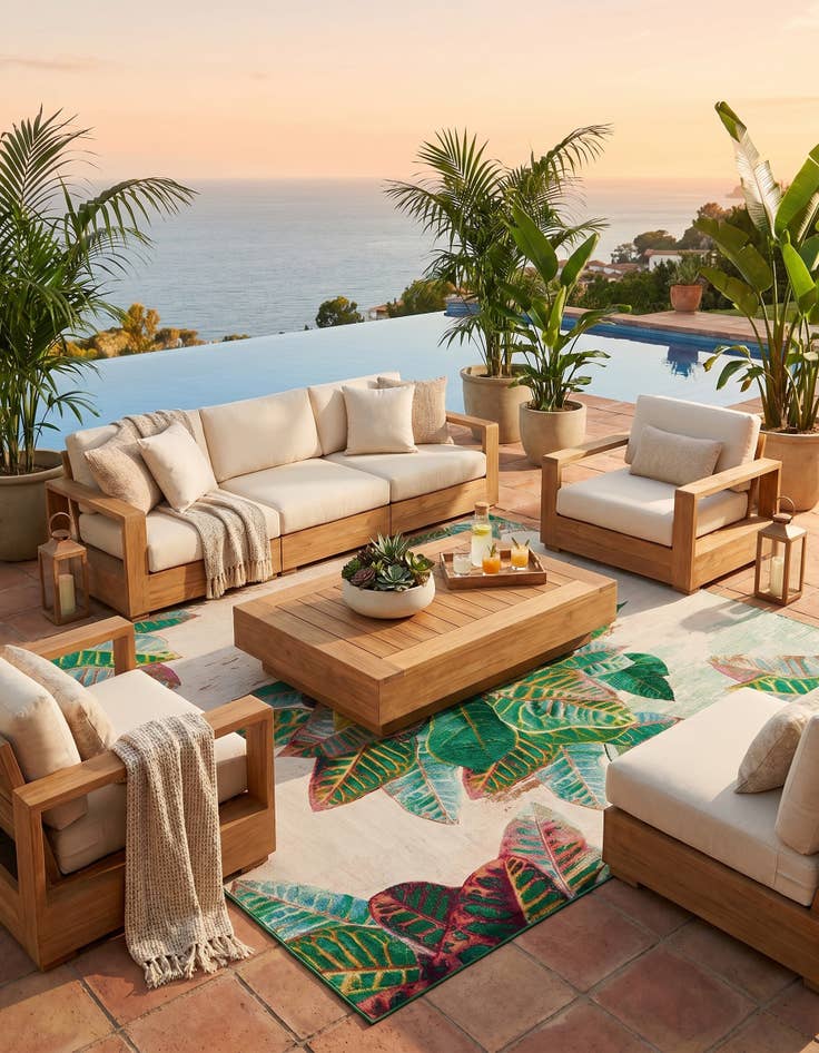 Detail image of 10' x 10' Easy-Clean Botanical Indoor / Outdoor Square Rug