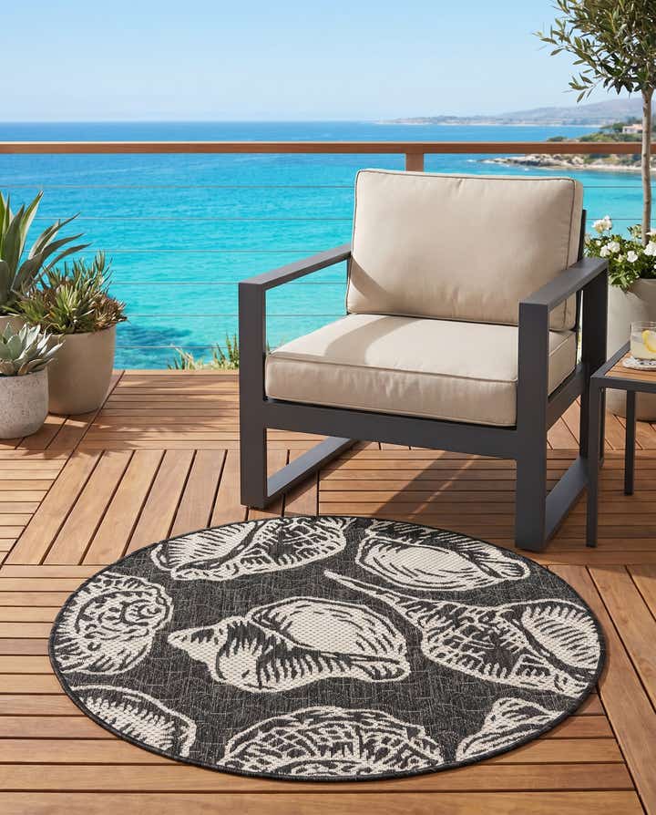 3' x 3' Easy-Clean Coastal Indoor / Outdoor Round Rug