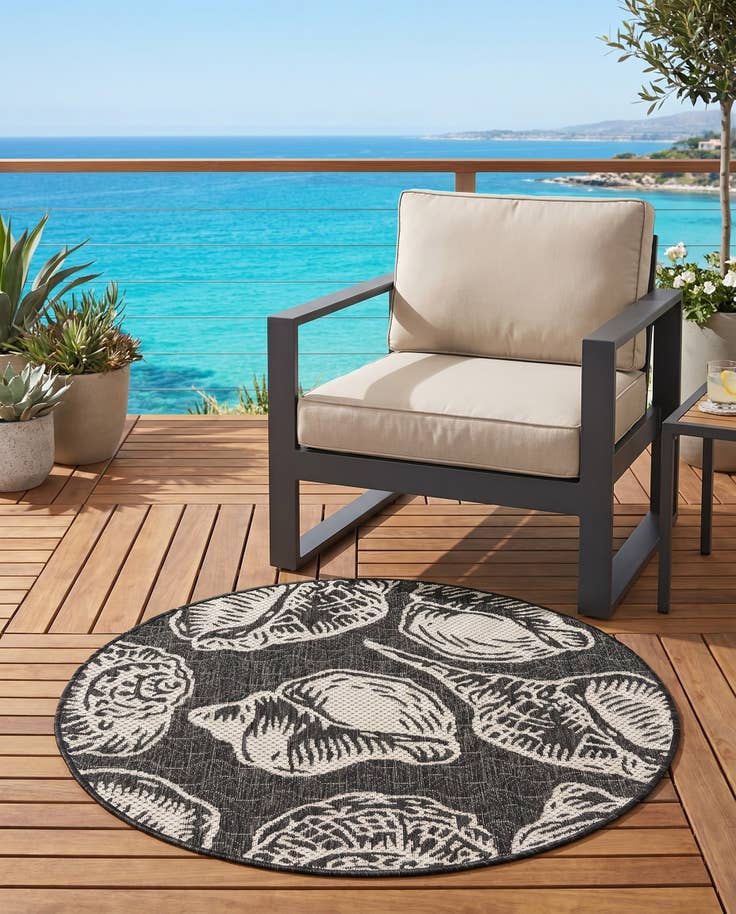 Detail image of 3' x 3' Easy-Clean Coastal Indoor / Outdoor Round Rug