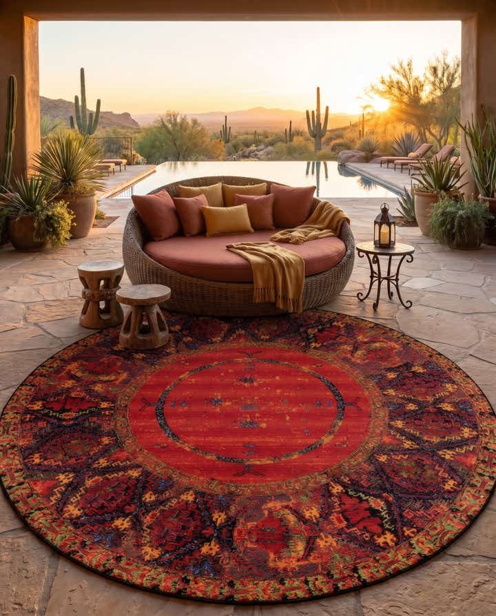 10' x 10' Easy-Clean Tribal Indoor / Outdoor Round Rug