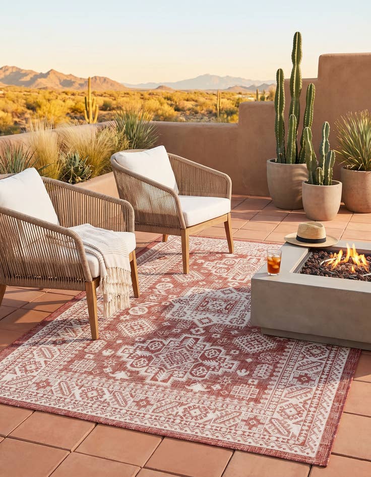 Detail image of 5' 3 x 8' Easy-Clean Aztec Indoor / Outdoor Rug