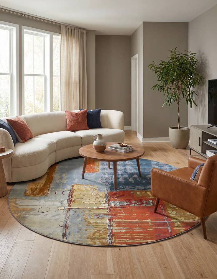 Detail image of 8' x 8' Easy-Clean Modern Indoor / Outdoor Round Rug