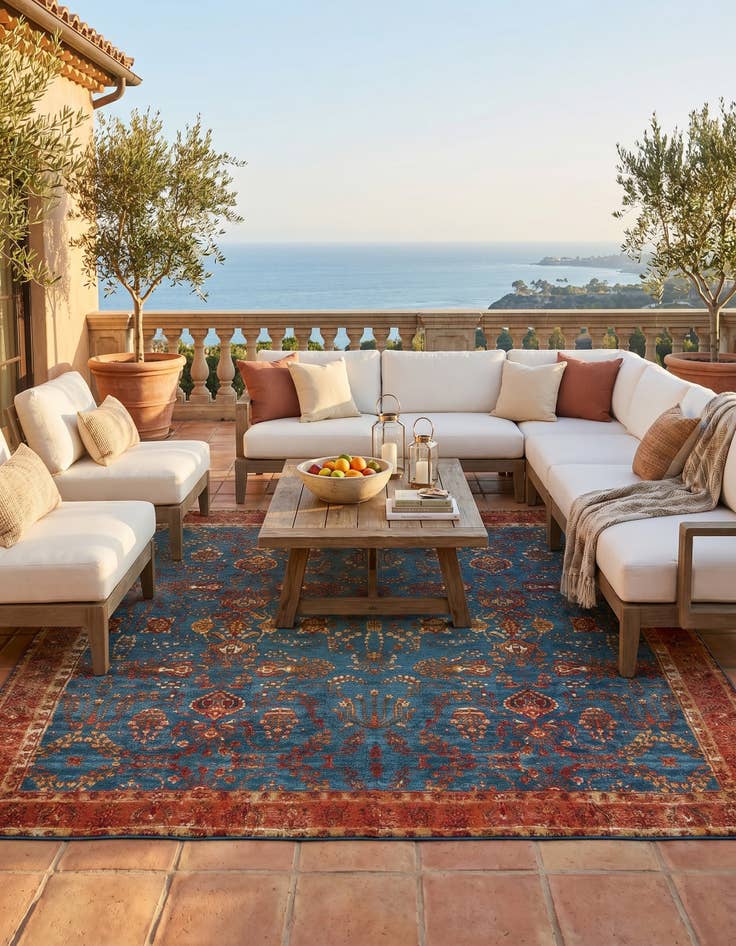 Detail image of 10' x 10' Easy-Clean Traditional Indoor / Outdoor Square Rug