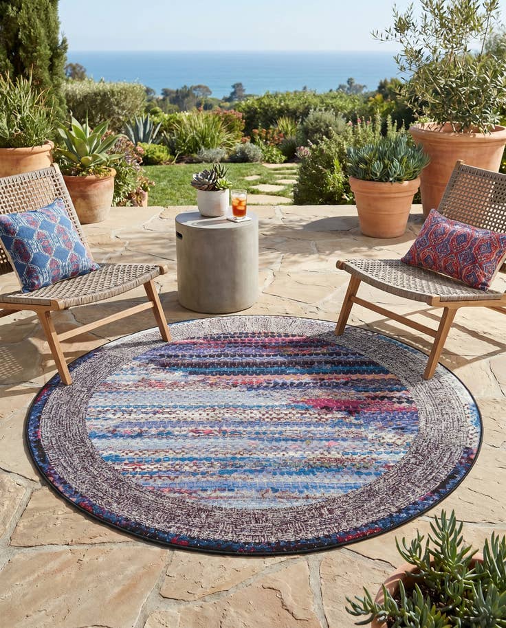 Detail image of 5' x 5' Easy-Clean Modern Indoor / Outdoor Round Rug