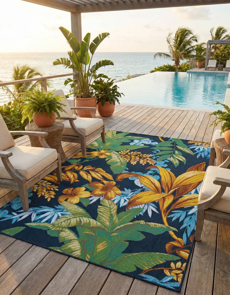 Detail image of 5' 3 x 8' Easy-Clean Botanical Indoor / Outdoor Rug