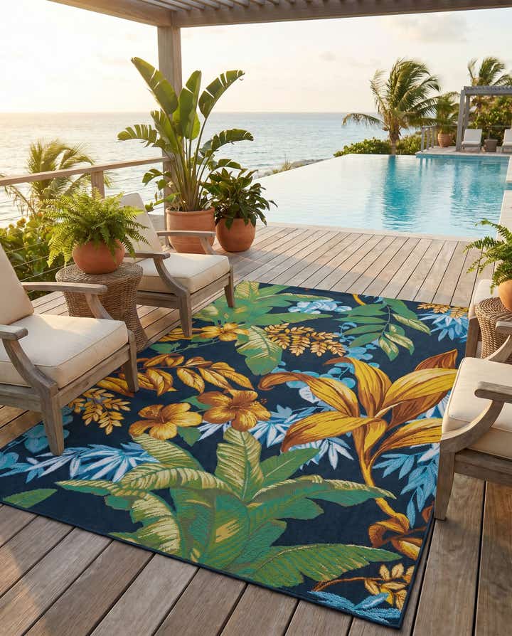 5' 3 x 8' Easy-Clean Botanical Indoor / Outdoor Rug
