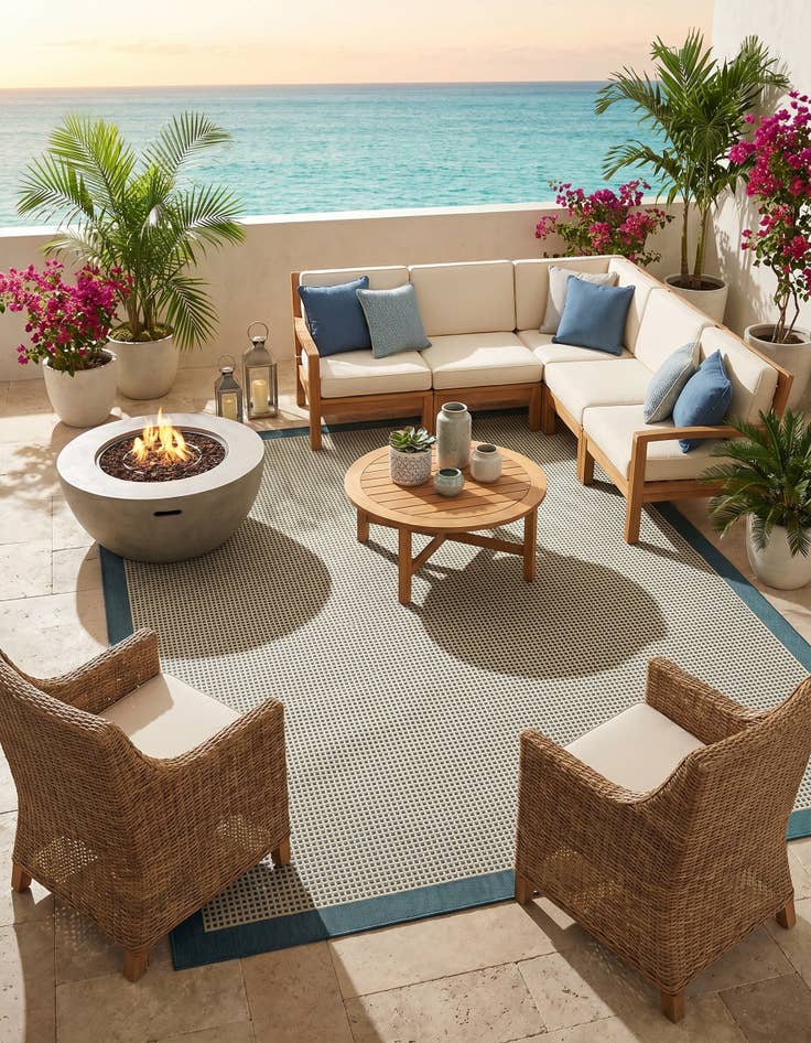 Detail image of 10' x 10' Easy-Clean Border Indoor / Outdoor Square Rug