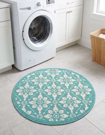 Teal Easy-Clean Lattice Indoor / Outdoor Round Rug