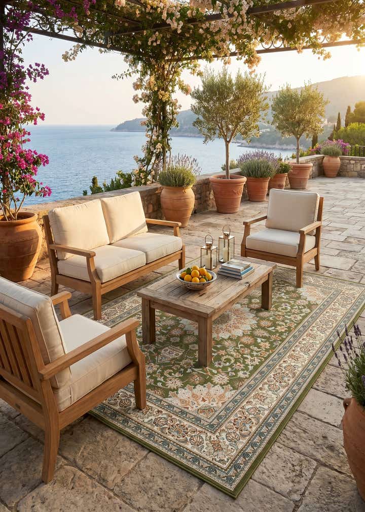 6' 1 x 9' Easy-Clean Traditional Indoor / Outdoor Rug