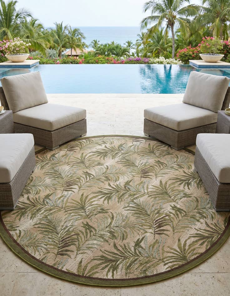 Detail image of 7' 10 x 7' 10 Easy-Clean Botanical Indoor / Outdoor Round Rug