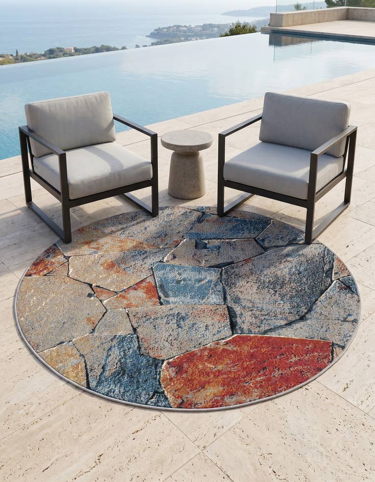 Detail image of 5' x 5' Easy-Clean Modern Indoor / Outdoor Round Rug
