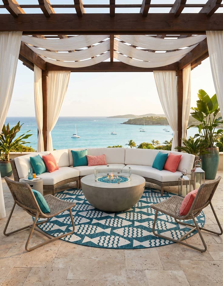 Detail image of 10' x 10' Easy-Clean Coastal Indoor / Outdoor Round Rug