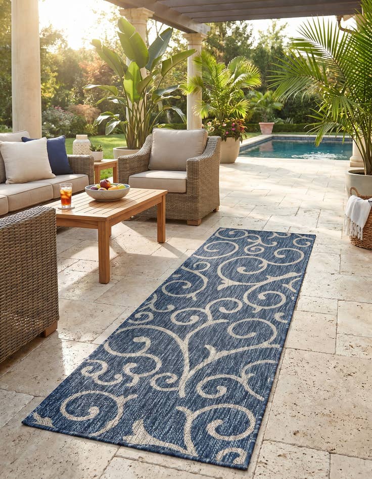 Detail image of 2' x 6' Easy-Clean Botanical Indoor / Outdoor Runner Rug
