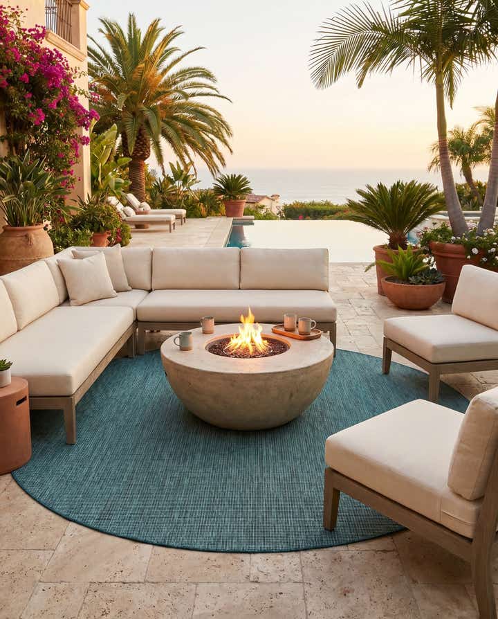 7' 10 x 7' 10 Easy-Clean Solid Indoor / Outdoor Round Rug