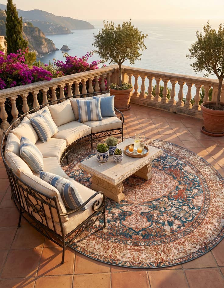 Detail image of 7' 10 x 7' 10 Easy-Clean Traditional Indoor / Outdoor Round Rug