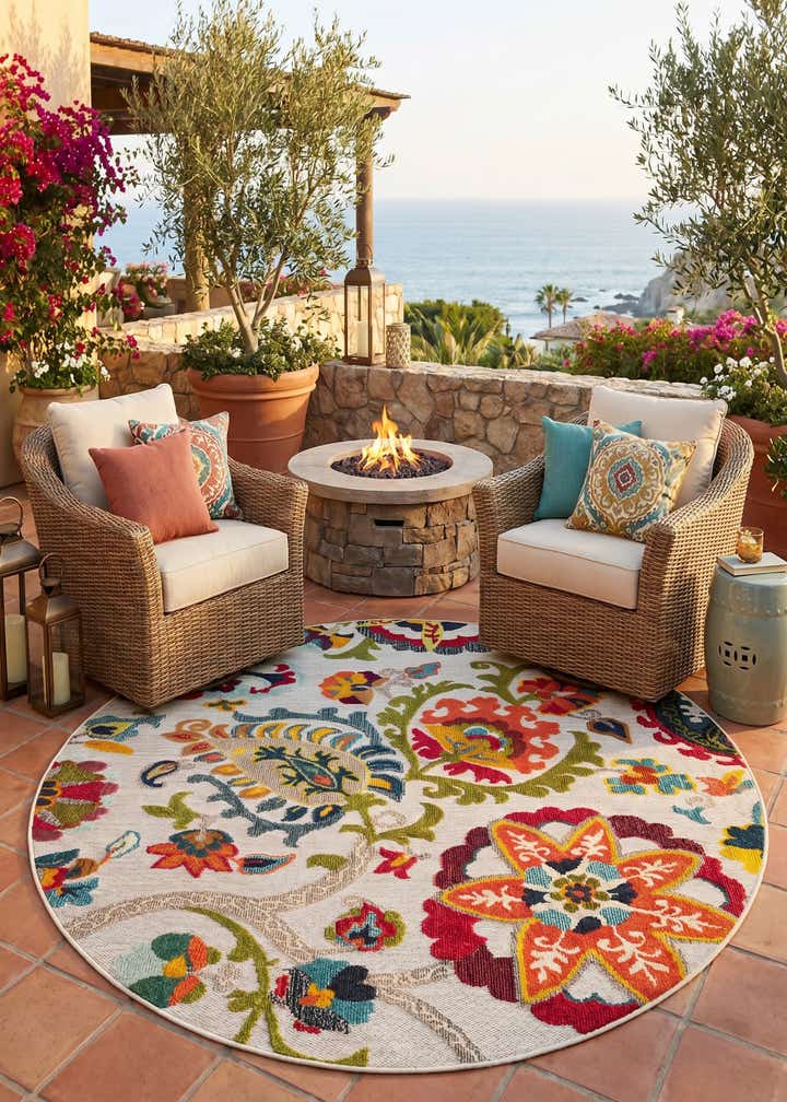 6' x 6' Easy-Clean Casablanca Indoor / Outdoor Round Rug