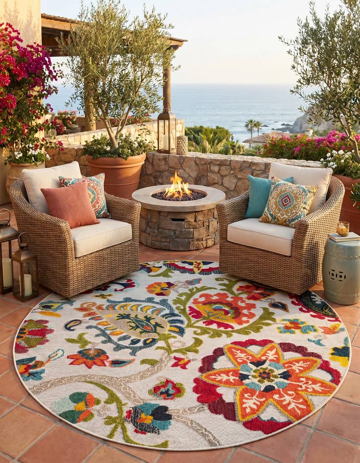 Detail image of 6' x 6' Easy-Clean Casablanca Indoor / Outdoor Round Rug