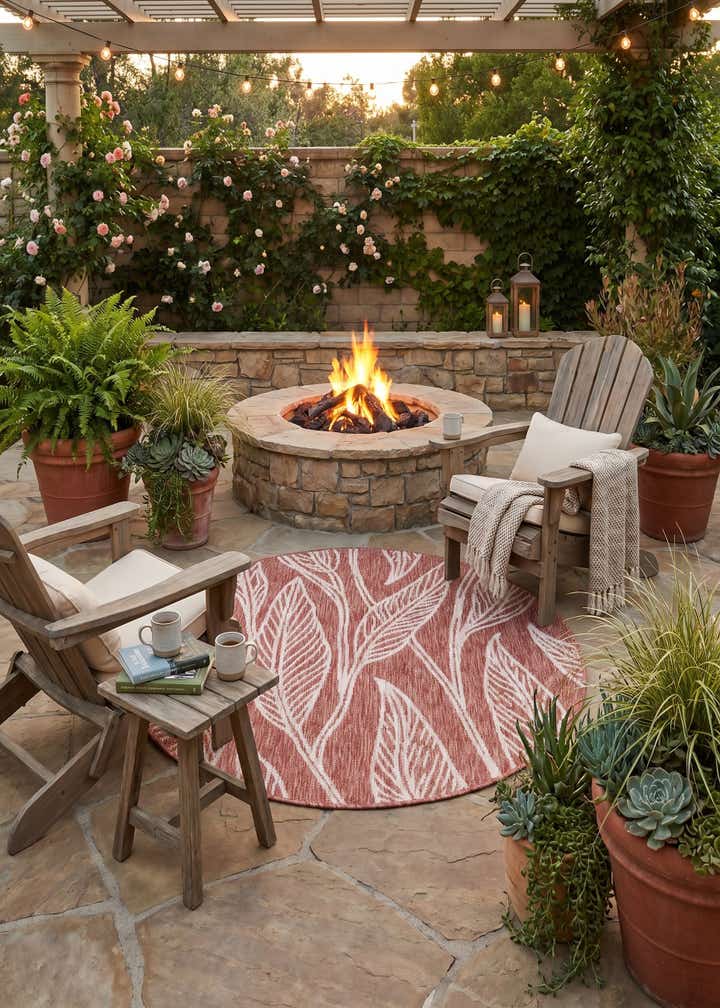 4' x 4' Easy-Clean Botanical Indoor / Outdoor Round Rug