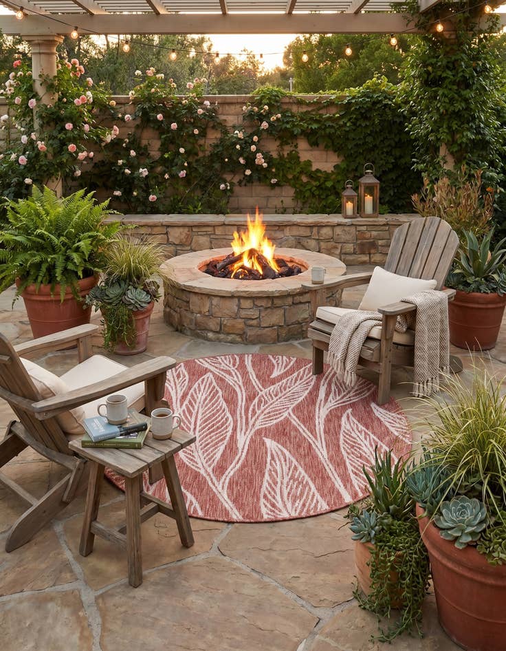 Detail image of 4' x 4' Easy-Clean Botanical Indoor / Outdoor Round Rug