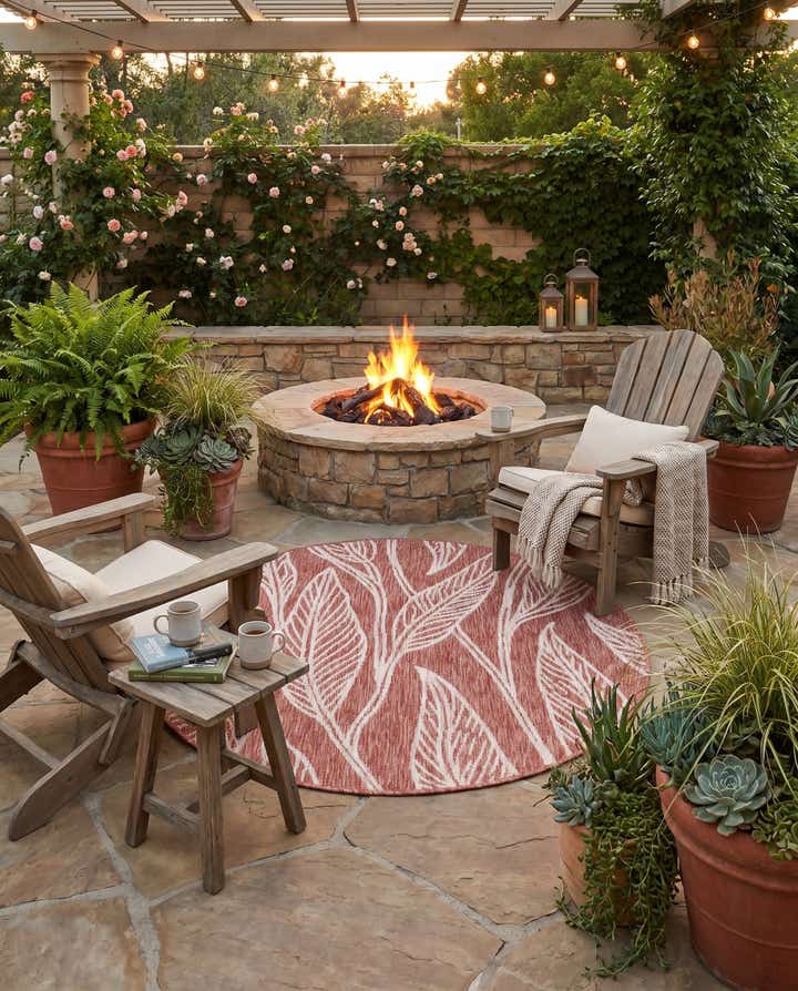 4' x 4' Easy-Clean Botanical Indoor / Outdoor Round Rug