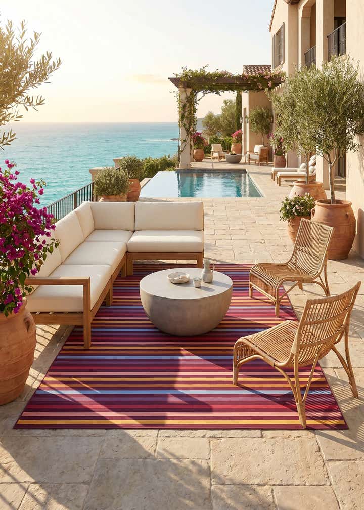 7' 10 x 10' Easy-Clean Striped Indoor / Outdoor Rug