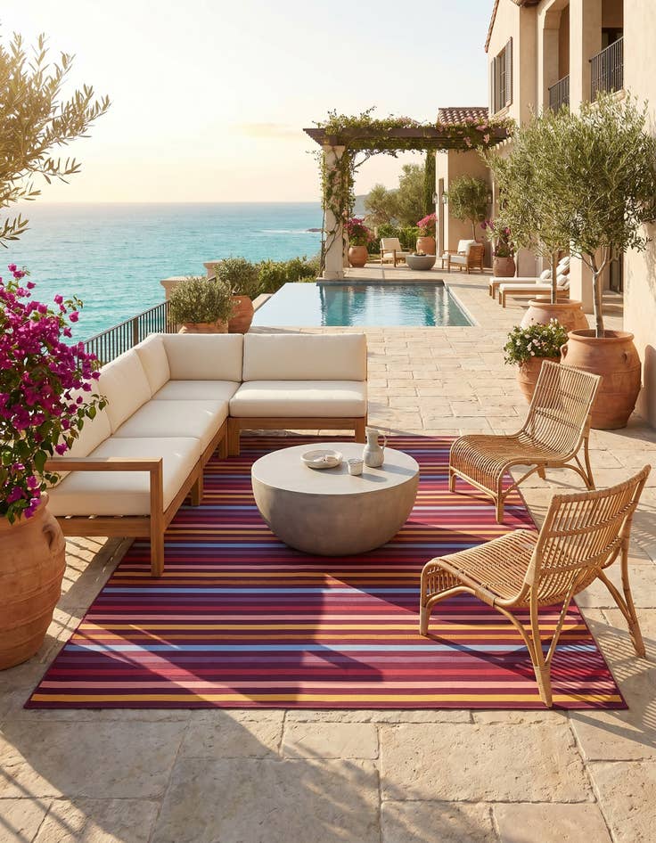 Detail image of 7' 10 x 10' Easy-Clean Striped Indoor / Outdoor Rug