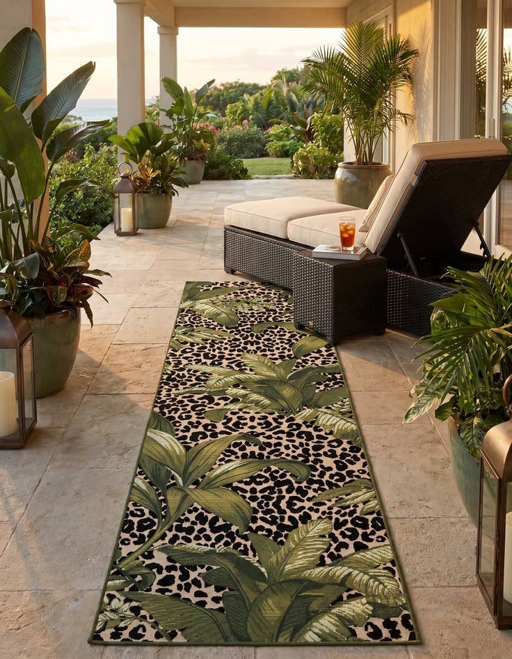 Detail image of 2' 7 x 10' Easy-Clean Botanical Indoor / Outdoor Runner Rug