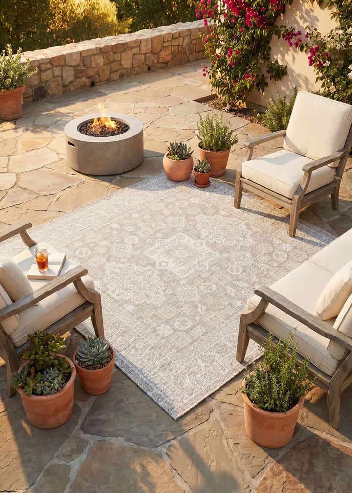 5' 3 x 5' 3 Easy-Clean Aztec Indoor / Outdoor Square Rug