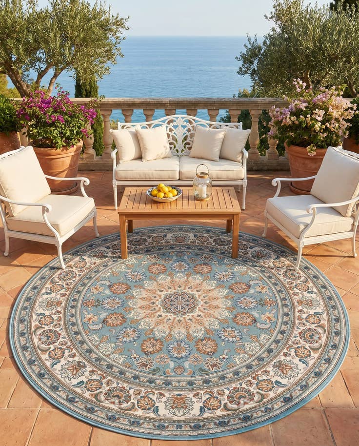 Detail image of 6' 1 x 6' 1 Easy-Clean Traditional Indoor / Outdoor Round Rug