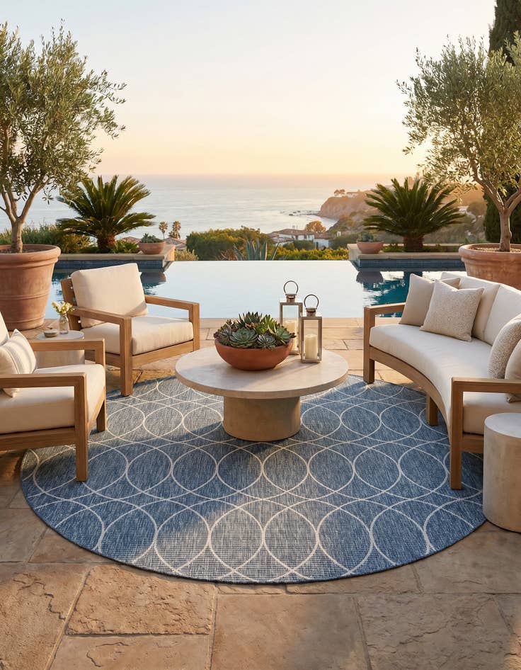 Detail image of 10' x 10' Easy-Clean Trellis Indoor / Outdoor Round Rug