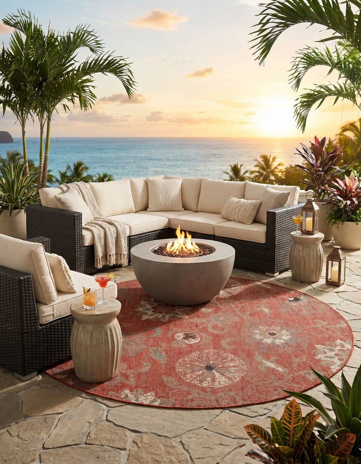 Detail image of 6' x 6' Easy-Clean Botanical Indoor / Outdoor Round Rug