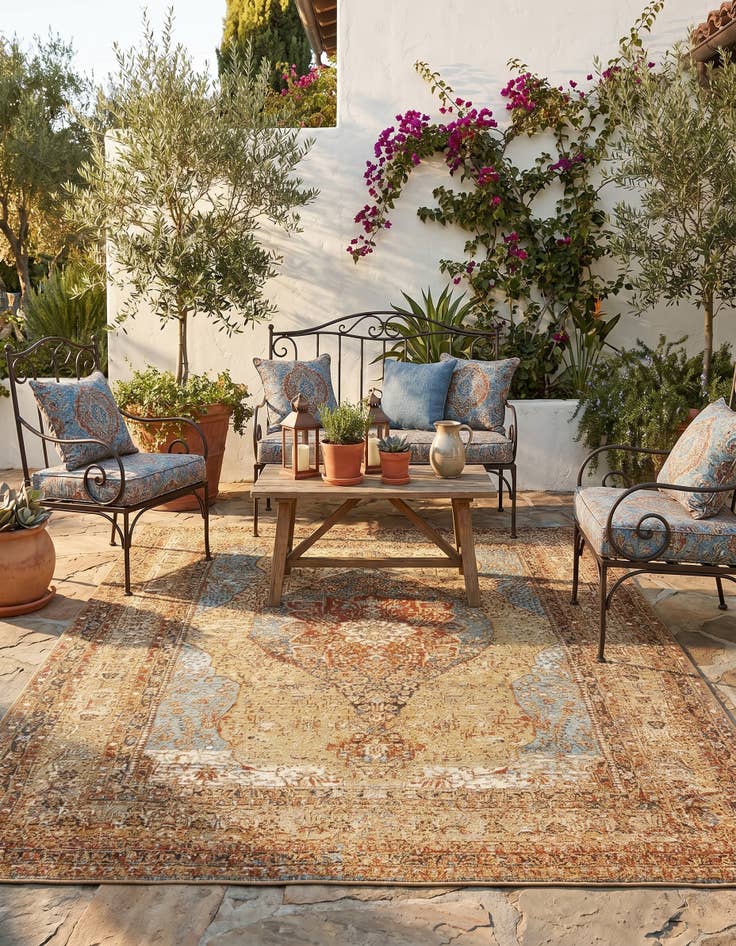 Detail image of 5' 3 x 7' Easy-Clean Traditional Indoor / Outdoor Rug