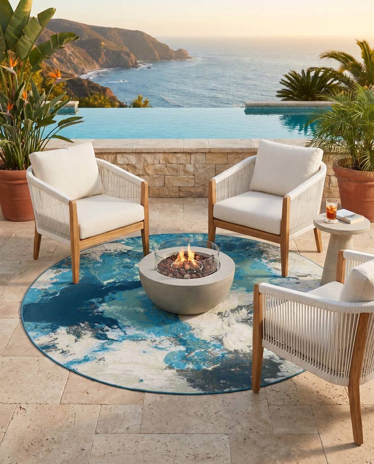 Detail image of 6' 1 x 6' 1 Easy-Clean Modern Indoor / Outdoor Round Rug