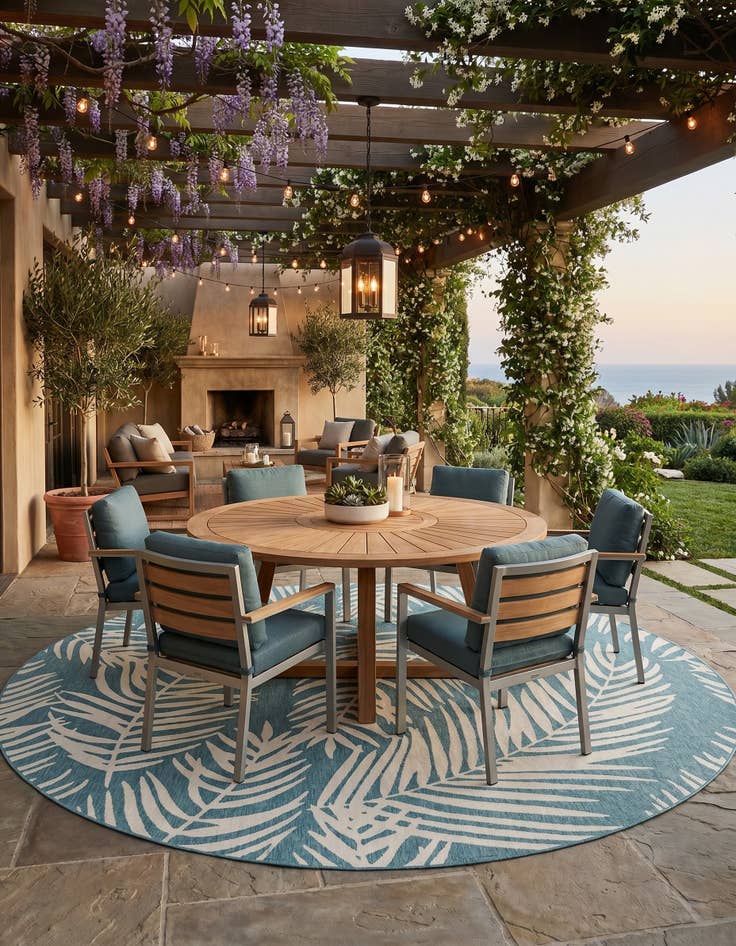 Detail image of 13' x 13' Easy-Clean Botanical Indoor / Outdoor Round Rug