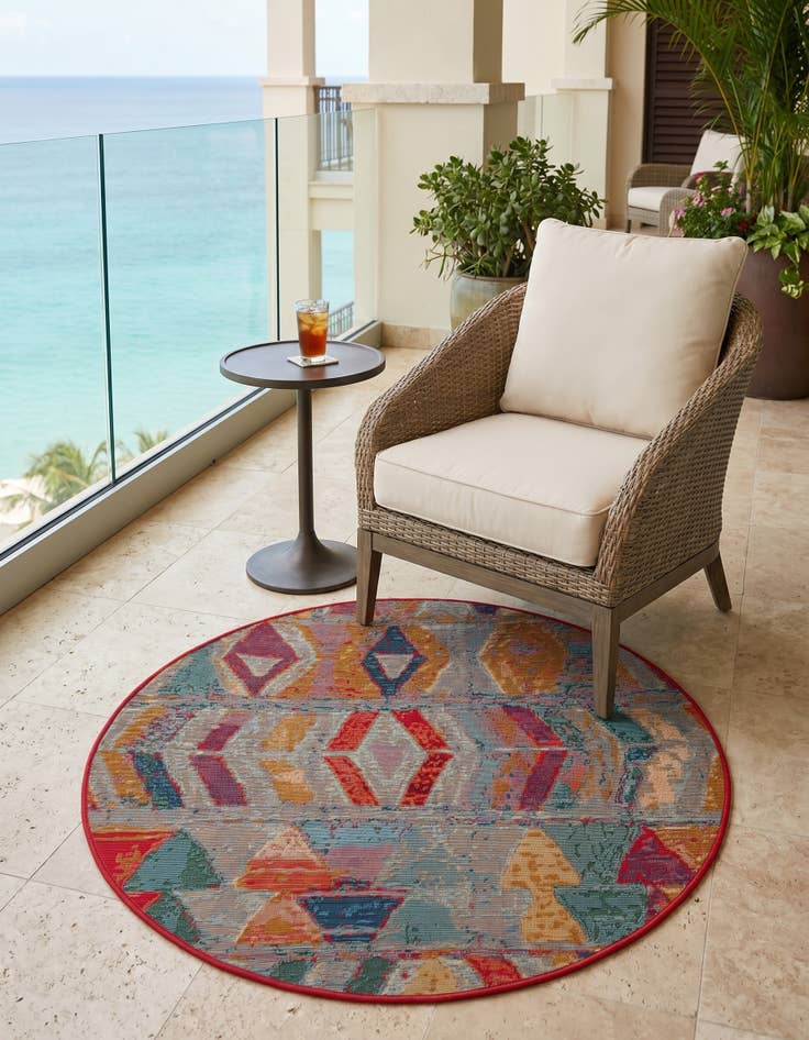 Detail image of 3' x 3' Easy-Clean Modern Indoor / Outdoor Round Rug