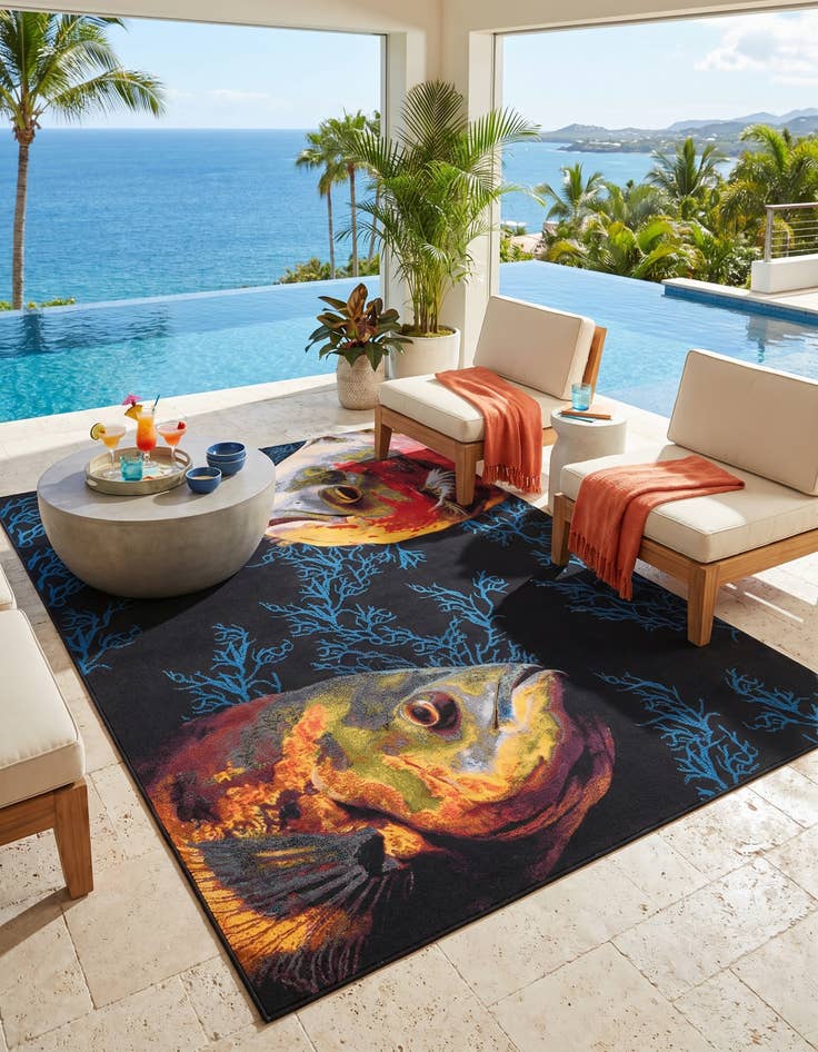 Detail image of 9' x 12' Easy-Clean Coastal Indoor / Outdoor Rug
