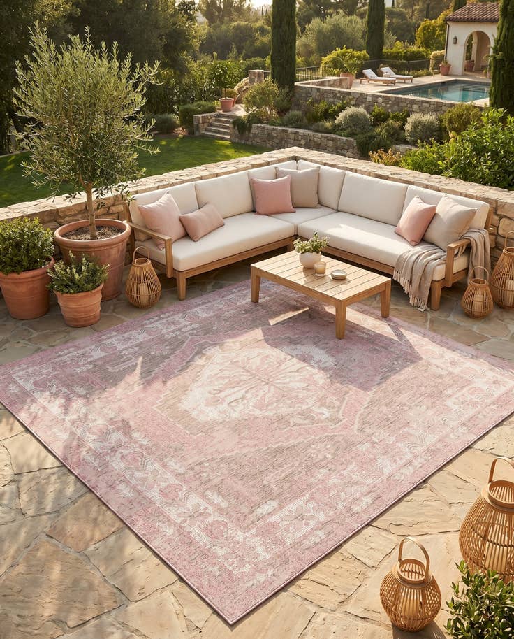 Detail image of 7' 10 x 7' 10 Easy-Clean Traditional Indoor / Outdoor Square Rug