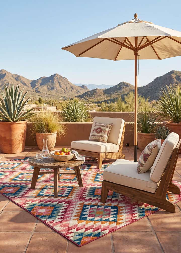 5' 3 x 8' Easy-Clean Southwestern Indoor / Outdoor Rug