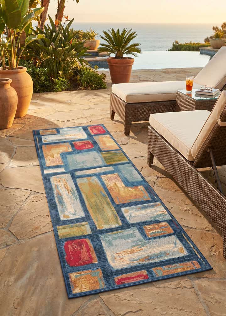 2' 7 x 7' Easy-Clean Modern Indoor / Outdoor Runner Rug