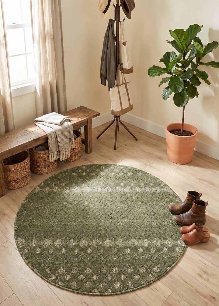 4' x 4' Easy-Clean Trellis Textured Indoor / Outdoor Round Rug
