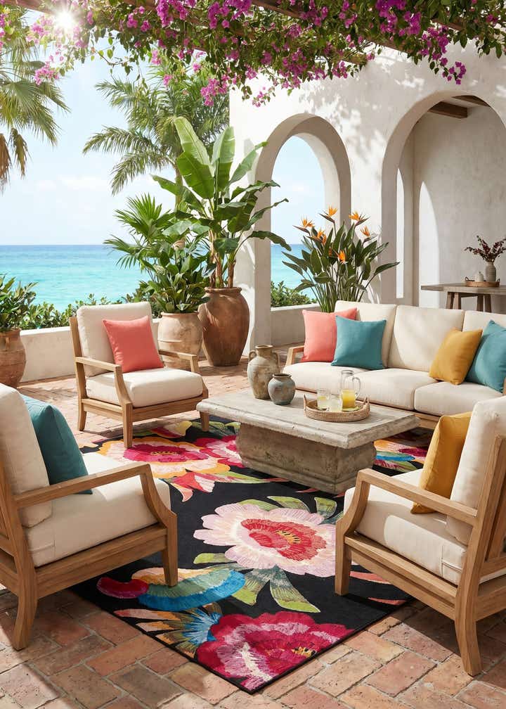 7' 10 x 11' Easy-Clean Botanical Indoor / Outdoor Rug