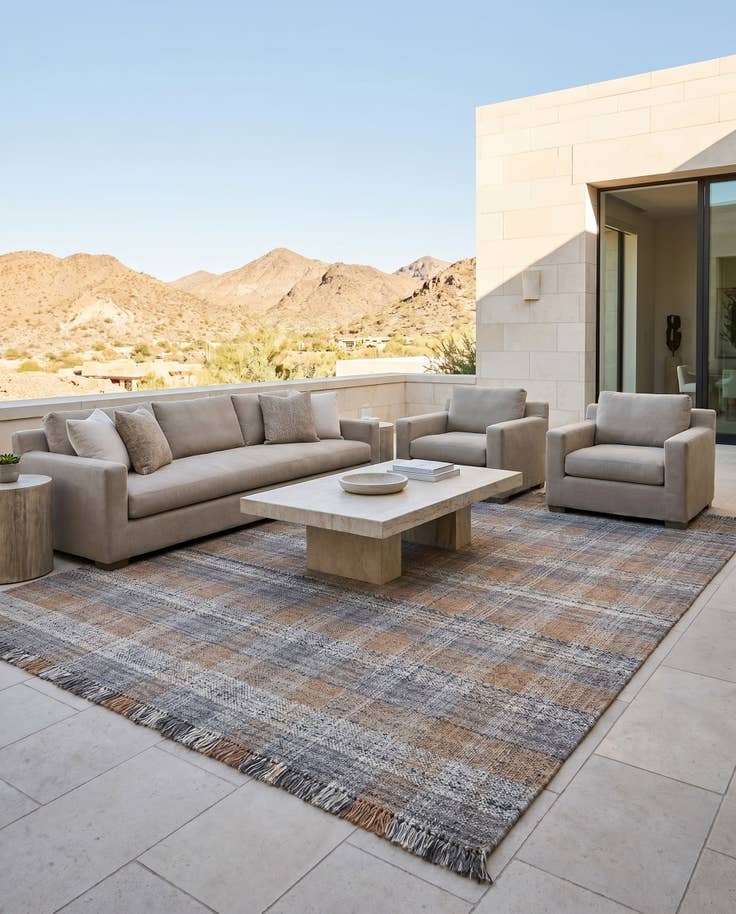 Detail image of 10' x 14' 1 Easy-Clean Eco Plaid Washable Indoor / Outdoor Rug